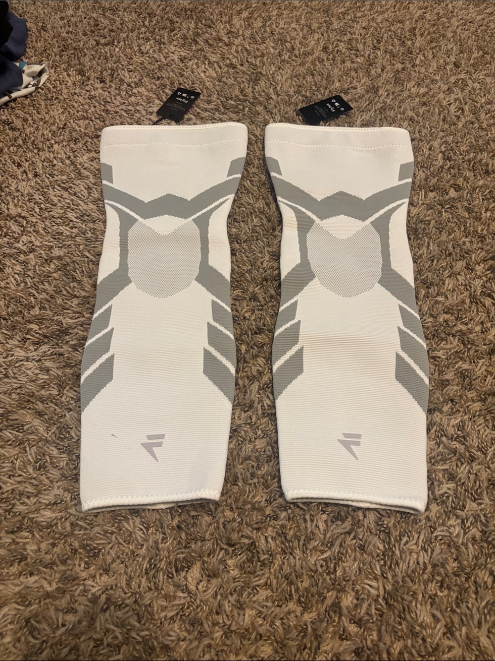 White & Gray Athletic Compression Leg Sleeves - Pair